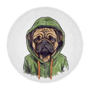 Planche À Découper Chien Carlin portant un sweat à capuche vert