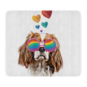 Planche À Découper Chien Cavalier King avec coeurs Saint-Valentin
