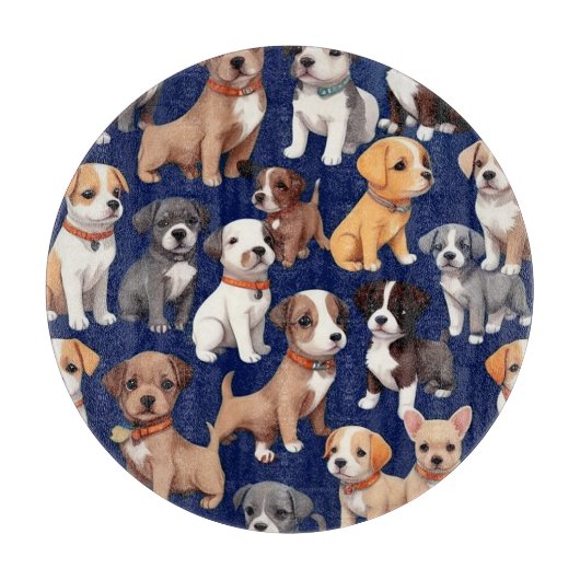 Planche À Découper Chien Chien Chien bleu de la marine Design Motif (Devant)