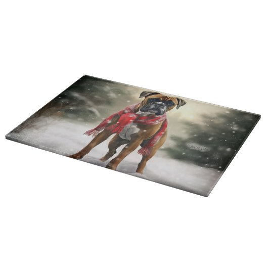 Planche À Découper Chien de boxe en Noël de neige (Coin)