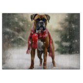 Planche À Découper Chien de boxe en Noël de neige (Devant)
