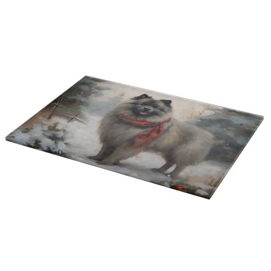 Planche À Découper Chien de Keeshond à Noël de neige (Coin)