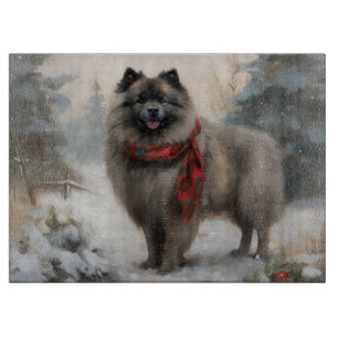 Planche À Découper Chien de Keeshond à Noël de neige