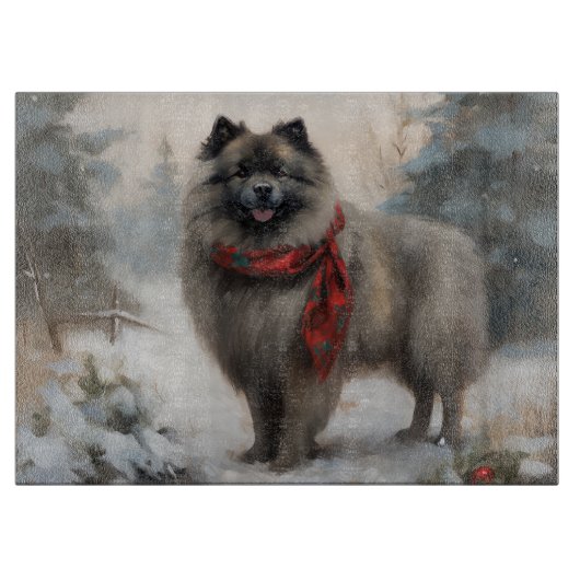 Planche À Découper Chien de Keeshond à Noël de neige (Devant)