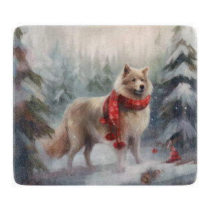 Planche À Découper Chien de lappund finlandais à Noël de neige