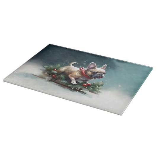 Planche À Découper Chien de Noël neige hiver (Coin)