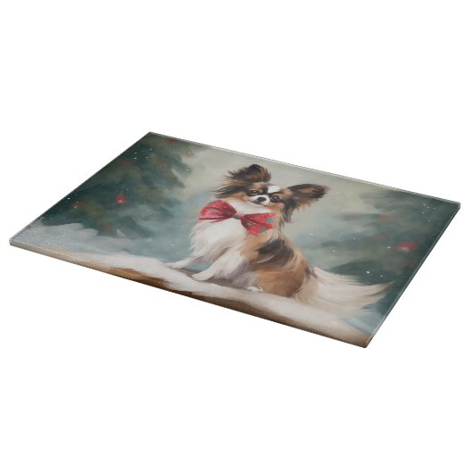 Planche À Découper Chien de Papillon à Noël de neige (Coin)