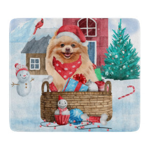 Planche À Découper Chien de Poméranie dans la neige Maison de Chien d