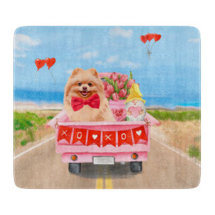 Planche À Découper Chien de Poméranie Saint Valentin Coeurs de Camion