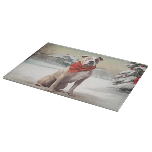 Planche À Découper Chien du Staffordshire américain à Noël de neige (Coin)