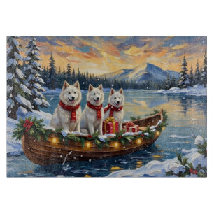 Planche À Découper Chien Esquimau Américain Blanc Noël Bateau Fêtes