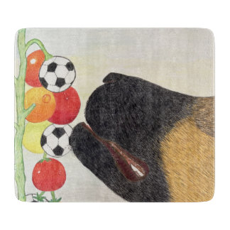 Planche à découper chien et tomates