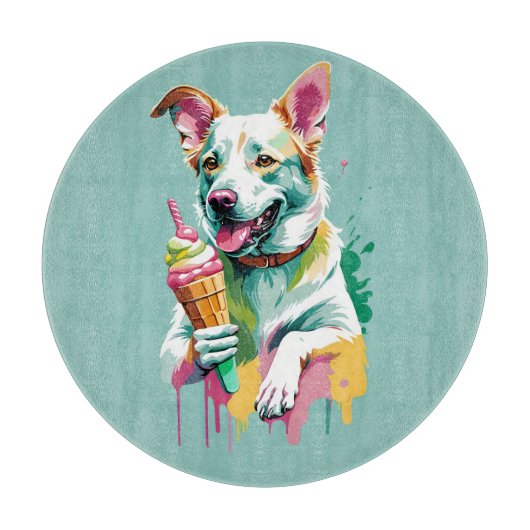 Planche À Découper Chien heureux mangeant une glace (Devant)