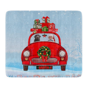 Planche À Découper Chien Labrador dans une voiture avec le Père Noël