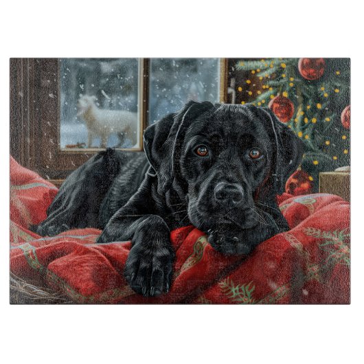 Planche À Découper Chien Labrador noir de Noël festif (Devant)