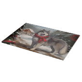 Planche À Découper Chien malamué de l'Alaska en Noël de neige (Coin)