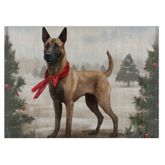 Planche À Découper Chien malinois belge à Noël de neige (Devant)