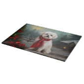 Planche À Découper Chien maltais à Noël de neige (Coin)
