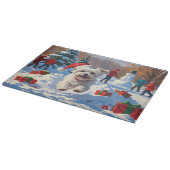 Planche À Découper Chien maltais courant dans la neige avec Casquette (Coin)