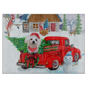 Planche À Découper Chien maltais dans un camion de livraison de Noël 