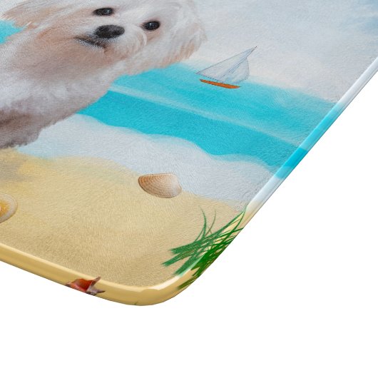 Planche À Découper Chien maltais sur la plage (Coin)