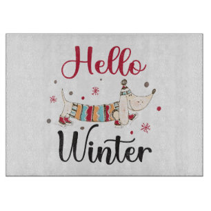 Planche À Découper Chien mignon Bonjour hiver