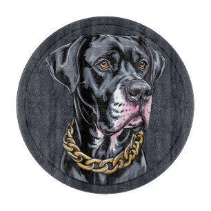Planche À Découper Chien Noir de Luxe avec Chaîne en Or