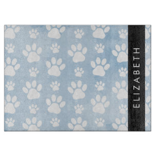 Planche À Découper Chien Paws, White Paws, Blue Watercolor, Votre nom