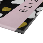 Planche À Découper Chien Paws, White Paws, Gold Hearts, Votre Nom (Coin)