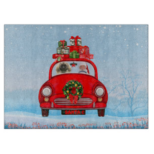 Planche À Découper Chien Pekingese En Voiture Avec Le Père Noël