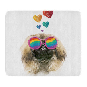 Planche À Découper Chien Pékinois avec coeurs Saint-Valentin