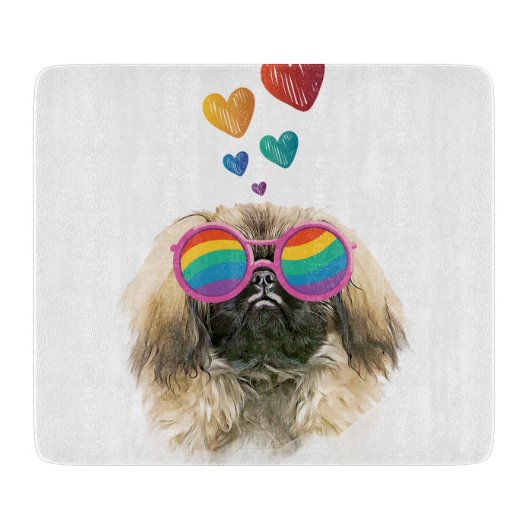 Planche À Découper Chien Pékinois avec coeurs Saint-Valentin (Devant)