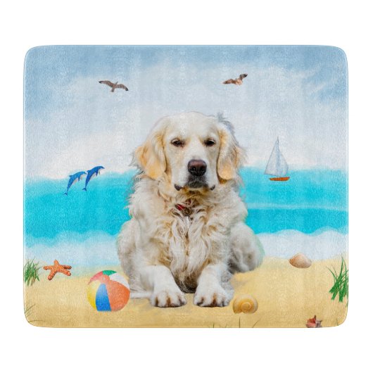 Planche À Découper Chien Retriever Doré sur la Plage (Devant)