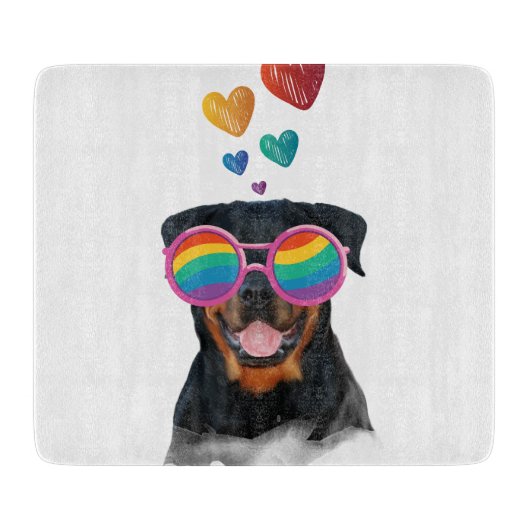 Planche À Découper Chien Rottweiler avec coeurs Saint-Valentin (Devant)