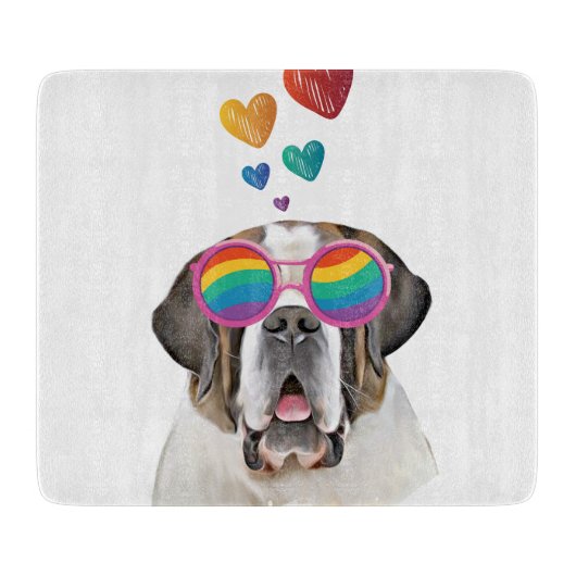 Planche À Découper Chien Saint-Bernard avec coeurs Saint-Valentin (Devant)