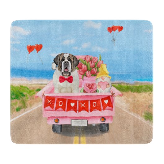Planche À Découper Chien Saint-Bernard Camion de la Saint-Valentin Cœ (Devant)
