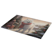 Planche À Découper Chien Samoyède dans la neige de Noël (Coin)