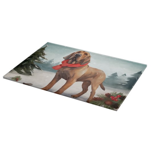 Planche À Découper Chien sanglant à Noël de neige (Coin)