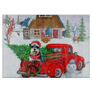 Planche À Découper Chien Schnauzer en livraison de Noël Camion Neige