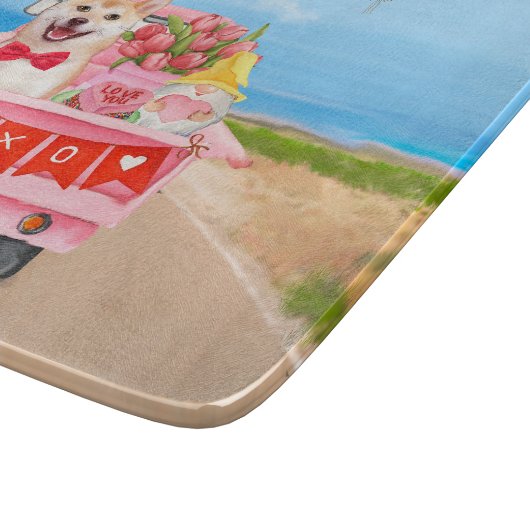 Planche À Découper Chien Shiba Inu Saint Valentin Coeurs de Camion (Coin)