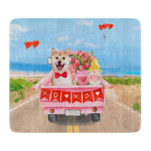 Planche À Découper Chien Shiba Inu Saint Valentin Coeurs de Camion