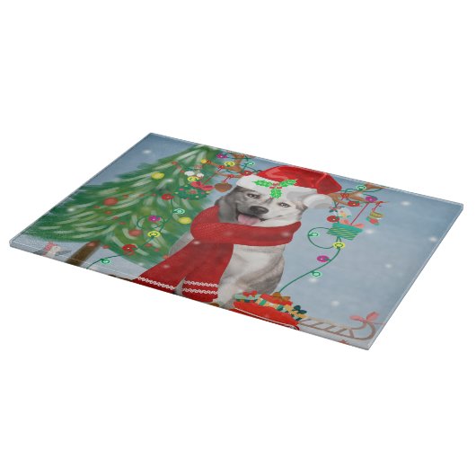 Planche À Découper Chien sibérien Husky à Noël de neige (Coin)