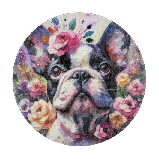 Planche À Découper Chien-taureau français avec peinture impressionnis (Devant)