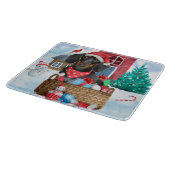 Planche À Découper Chien teckel dans la maison de Noël enneigée (Coin)
