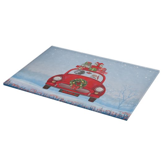 Planche À Découper Chien Weimaraner En Voiture Avec Le Père Noël (Coin)
