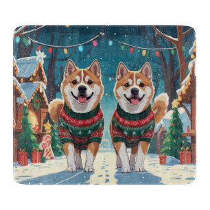 Planche À Découper Chiens Akita Noël Neige Fêtes