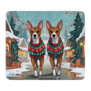 Planche À Découper Chiens Basenji Noël Neige Vacances 