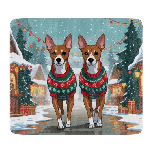 Planche À Découper Chiens Basenji Noël Neige Vacances (Devant)