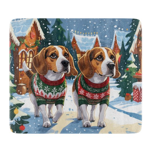 Planche À Découper Chiens Beagle Noël Neige Fêtes (Devant)