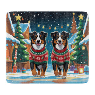 Planche À Découper Chiens Berger Australien Noël Neige Vacances